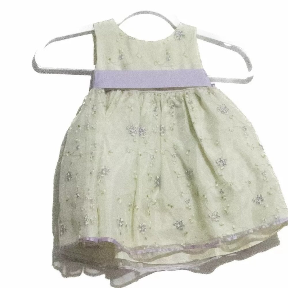 Dimples Girls Light Green Purple Dress Sleeveless Round Neck Acetate Size 18M